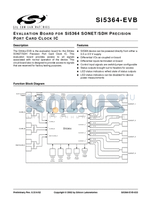 SI5364-EVB datasheet - EVALUATION BOARD FOR Si5364 SONET/SDH PRECISION PORT CARD CLOCK IC