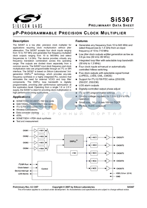 SI5367 datasheet - lP-PROGRAMMABLE PRECISION CLOCK MULTIPLIER