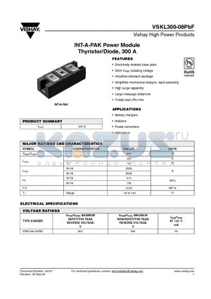 VSKL300-08PBF datasheet - INT-A-PAK Power Module Thyristor/Diode, 300 A