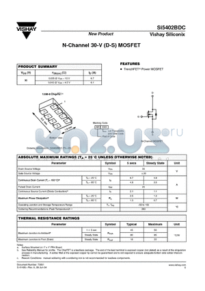 SI5402BDC datasheet - N-Channel 30-V (D-S) MOSFET