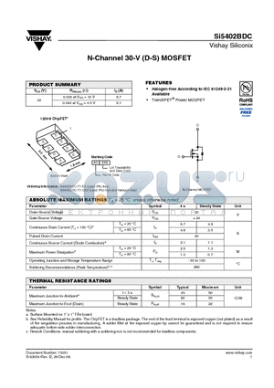 SI5402BDC datasheet - N-Channel 30-V (D-S) MOSFET