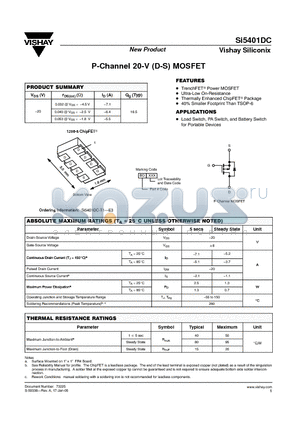 SI5401DC datasheet - P-Channel 20-V (D-S) MOSFET