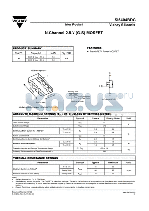 SI5404BDC datasheet - N-Channel 2.5-V (G-S) MOSFET