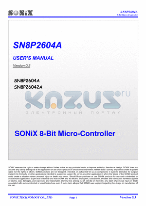 SN8P2604A datasheet - 8-Bit Micro-Controller