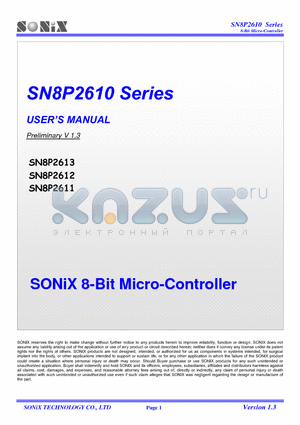 SN8P2610 datasheet - 8-Bit Micro-Controller