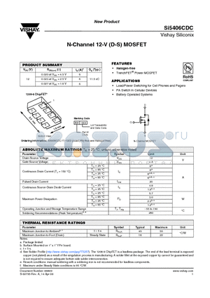 SI5406CDC datasheet - N-Channel 12-V (D-S) MOSFET