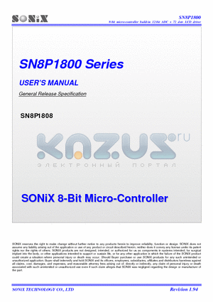 SN8P1808 datasheet - 8-Bit Micro-Controller