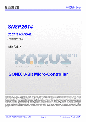 SN8P2614 datasheet - 8-Bit Micro-Controller