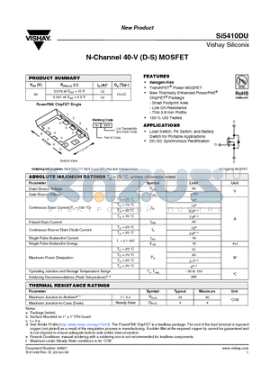 SI5410DU datasheet - N-Channel 40-V (D-S) MOSFET