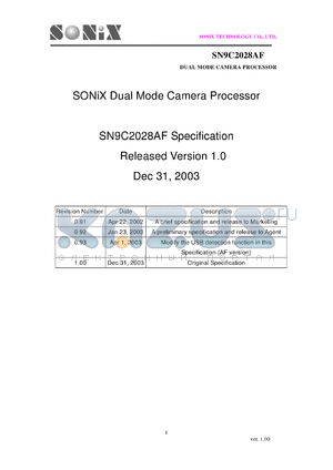 SN9C2028AF datasheet - SONiX Dual Mode Camera Processor