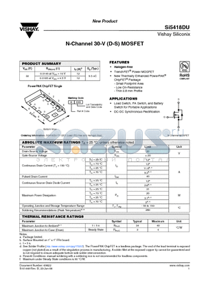 SI5418DU-T1-GE3 datasheet - N-Channel 30-V (D-S) MOSFET