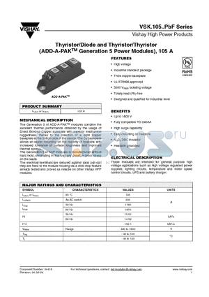 VSKT105 datasheet - Thyristor/Diode and Thyristor/Thyristor (ADD-A-PAKTM Generation 5 Power Modules), 105 A