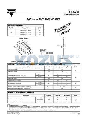 SI5433DC-T1 datasheet - P-Channel 20-V (D-S) MOSFET