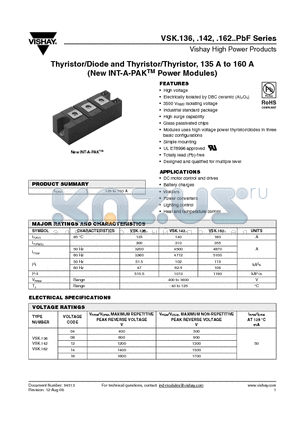 VSKT136 datasheet - Thyristor/Diode and Thyristor/Thyristor, 135 A to 160 A (New INT-A-PAKTM Power Modules)