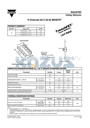 SI5447DC-T1 datasheet - P-Channel 20-V (D-S) MOSFET