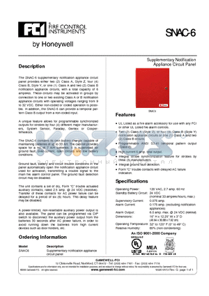 SNAC-6 datasheet - Supplementary notification appliance circuit panel