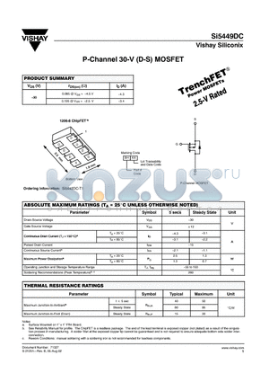 SI5449DC-T1 datasheet - P-Channel 30-V (D-S) MOSFET
