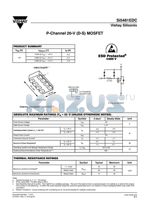 SI5461EDC datasheet - P-Channel 20-V (D-S) MOSFET