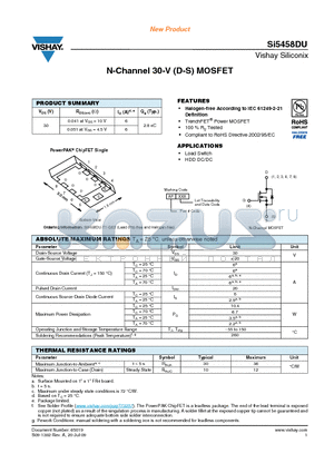 SI5458DU datasheet - N-Channel 30-V (D-S) MOSFET