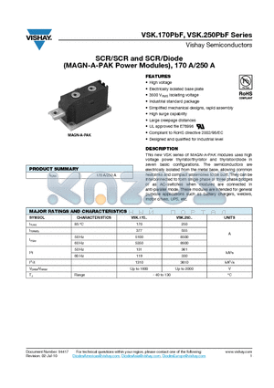 VSKT170-10 datasheet - SCR/SCR and SCR/Diode (MAGN-A-PAK Power Modules), 170 A/250 A