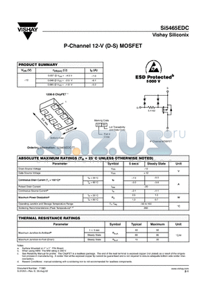 SI5465EDC datasheet - P-Channel 12-V (D-S) MOSFET