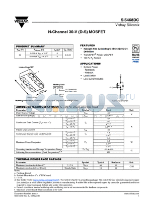 SI5468DC datasheet - N-Channel 30-V (D-S) MOSFET