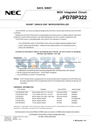 UPD78P322GF-3B9 datasheet - 16/8-BIT SINGLE-CHIP MICROCONTROLLER