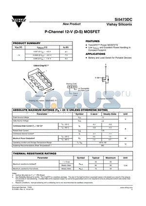 SI5473DC datasheet - P-Channel 12-V (D-S) MOSFET