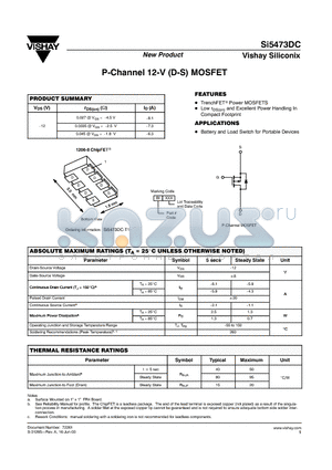 SI5473DC-T1 datasheet - P-Channel 12-V (D-S) MOSFET