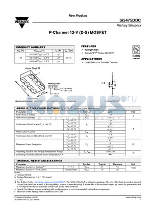 SI5475DDC datasheet - P-Channel 12-V (D-S) MOSFET