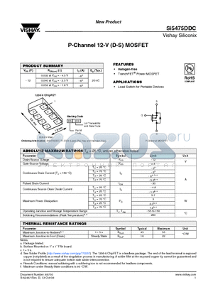 SI5475DDC-T1-GE3 datasheet - P-Channel 12-V (D-S) MOSFET