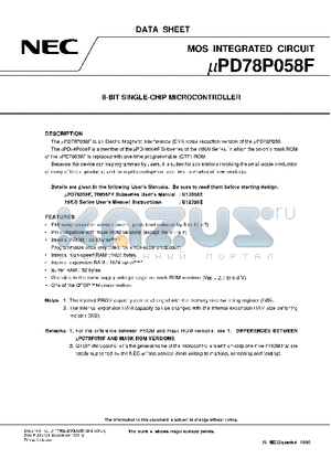 UPD78P058FGC-3B9 datasheet - MOS INTERGRATED CIRCUIT, 8-BIT SINGLE-CHIP MICROCONTROLLER