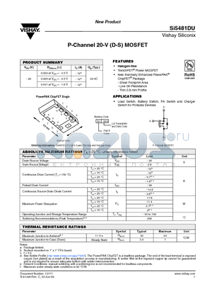 SI5481DU-T1-GE3 datasheet - P-Channel 20-V (D-S) MOSFET