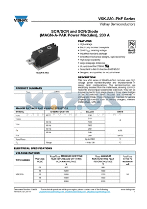 VSKT230-12PBF datasheet - SCR/SCR and SCR/Diode (MAGN-A-PAK Power Modules), 230 A