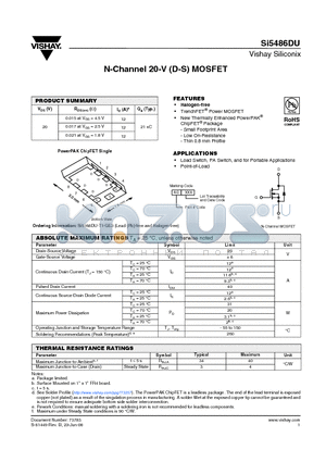 SI5486DU-T1-GE3 datasheet - N-Channel 20-V (D-S) MOSFET