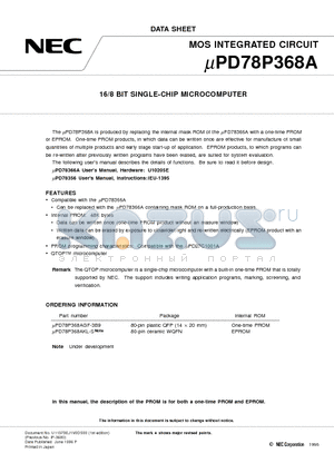 UPD78P368AGF-3B9 datasheet - 16/8 BIT SINGLE-CHIP MICROCOMPUTER