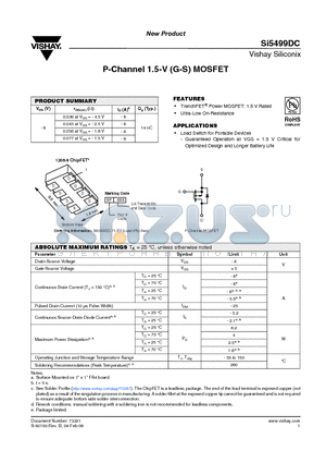 SI5499DC datasheet - P-Channel 1.5-V (G-S) MOSFET
