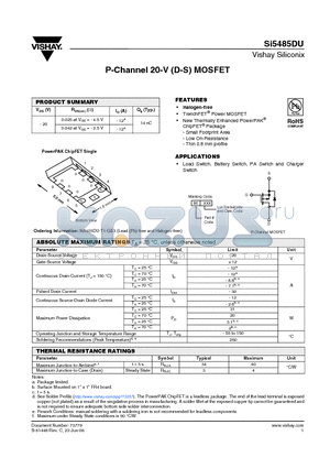 SI5485DU datasheet - P-Channel 20-V (D-S) MOSFET