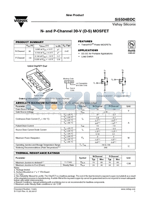SI5504BDC-T1-E3 datasheet - N- and P-Channel 30-V (D-S) MOSFET