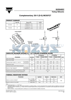 SI5504DC datasheet - Complementary 30-V (D-S) MOSFET