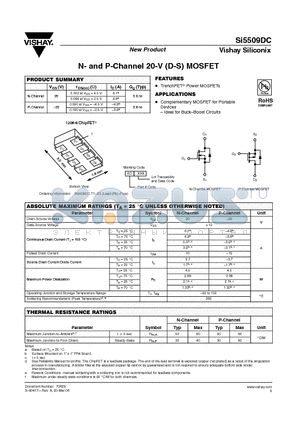 SI5509DC datasheet - N- and P-Channel 20-V (D-S) MOSFET