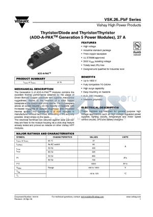 VSKT26 datasheet - Thyristor/Diode and Thyristor/Thyristor (ADD-A-PAKTM Generation 5 Power Modules), 27 A