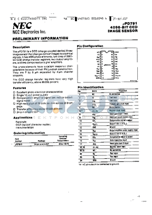 UPD791 datasheet - 4096-BIT CCD IMAGE SENSOR