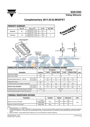 SI5513DC datasheet - Complementary 20-V (D-S) MOSFET