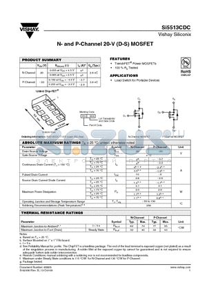 SI5513CDC datasheet - N- and P-Channel 20-V (D-S) MOSFET