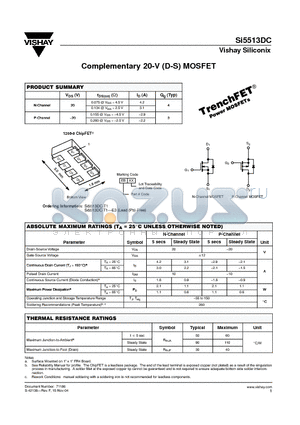 SI5513DC-T1 datasheet - Complementary 20-V (D-S) MOSFET