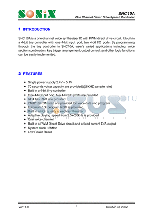 SNC10A datasheet - One Channel Direct Drive Speech Controller