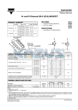 SI5515CDC-T1-E3 datasheet - N- and P-Channel 20-V (D-S) MOSFET