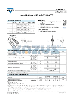 SI5515CDC_10 datasheet - N- and P-Channel 20 V (D-S) MOSFET