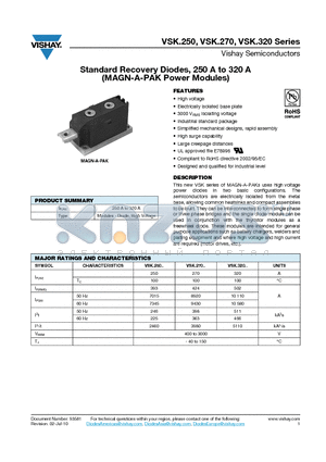 VSKT320 datasheet - Standard Recovery Diodes, 250 A to 320 A (MAGN-A-PAK Power Modules)